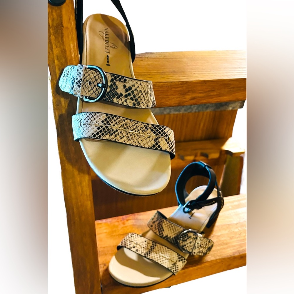 Naked Feet Zeke Snake Print Genuine Leather Strappy Sandals 10 - Picture 4 of 16